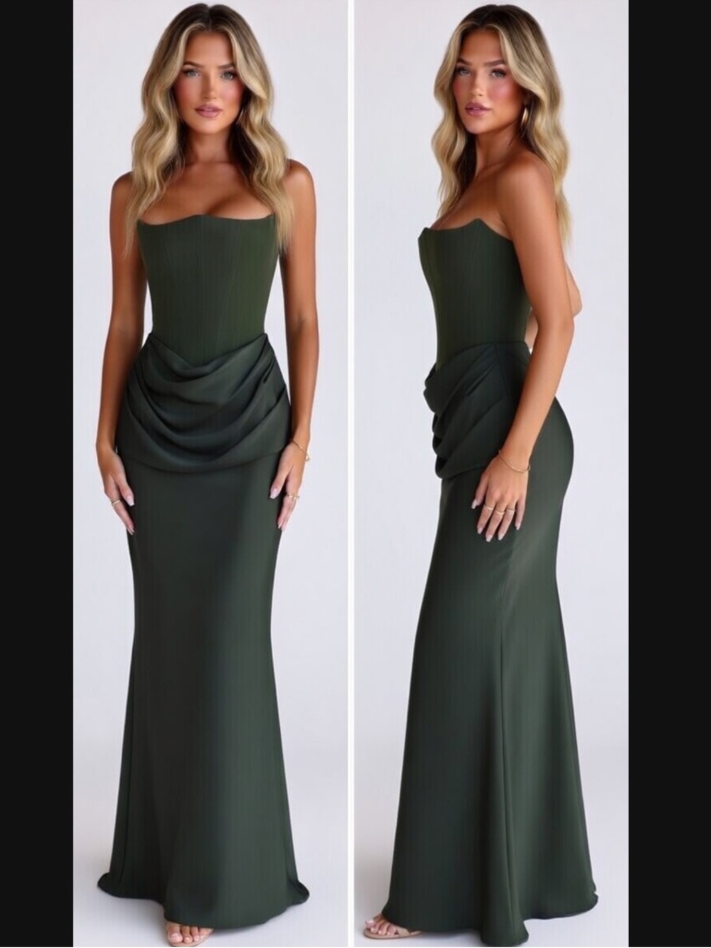 HOUSEOFCB 'Persephone' Emerald Green Crepe Corset Dress/Small $329 - Picture 3 of 11